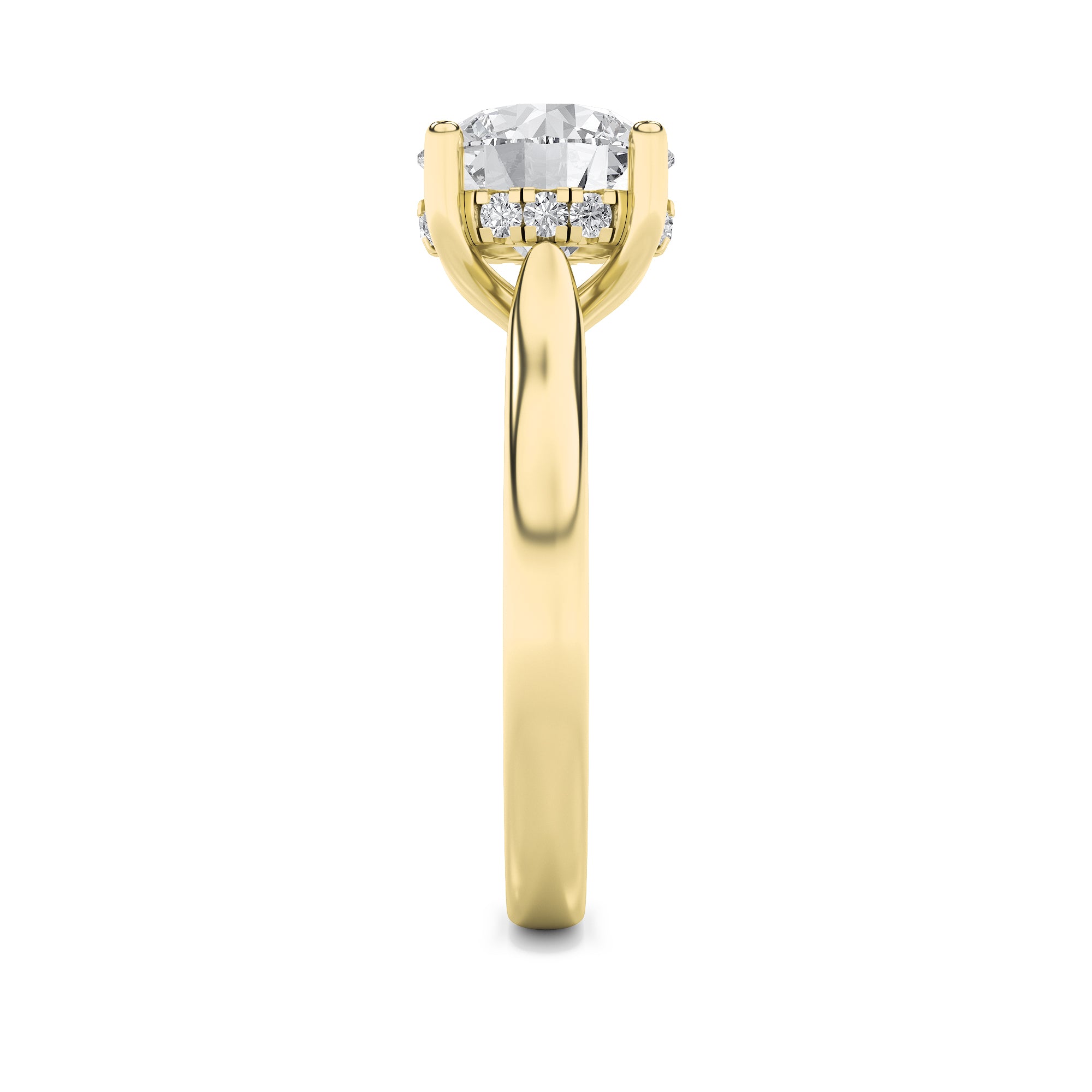 Kate Round Cut Solitaire with Hidden Halo - Cathedral Setting - Yellow Gold Aura Diamonds