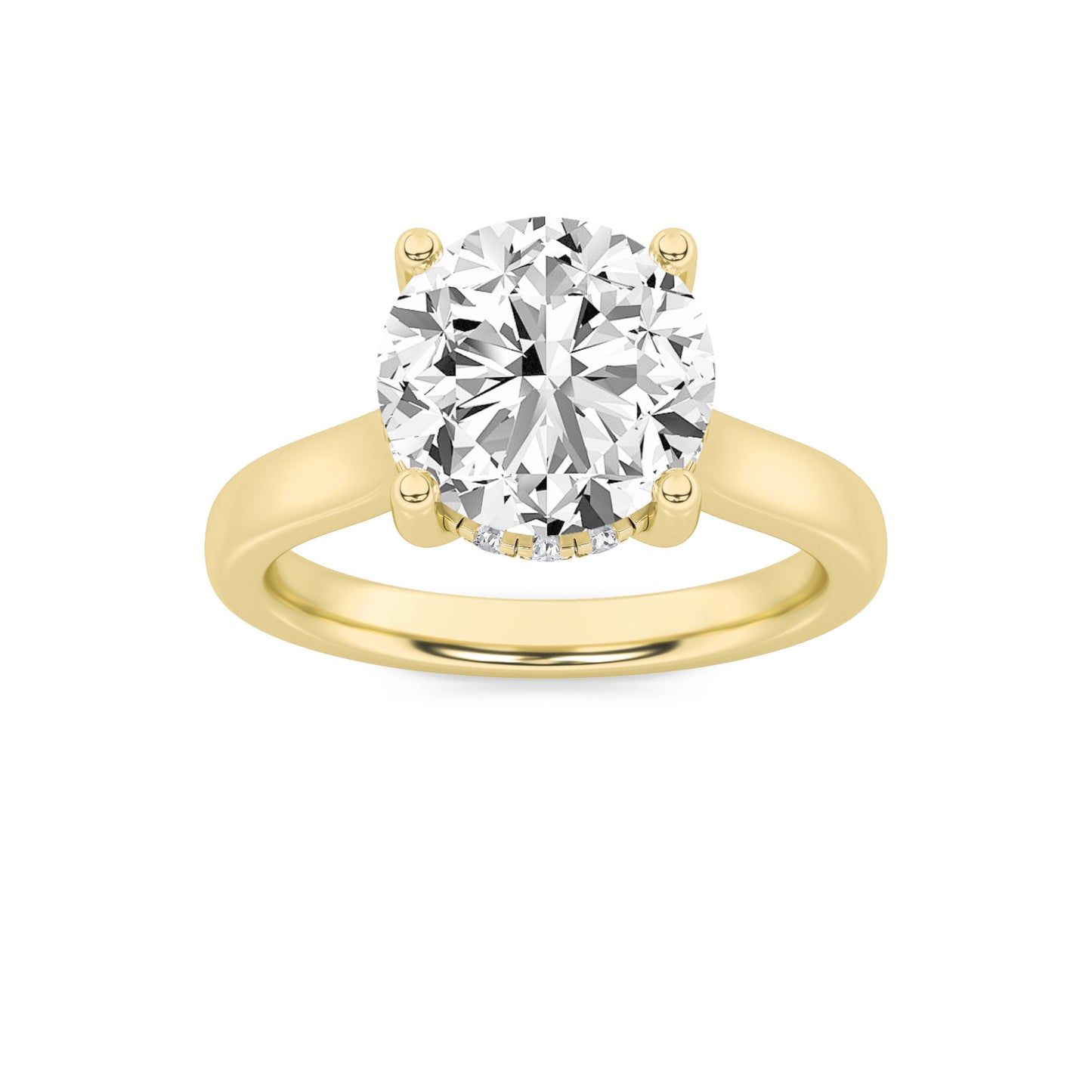 Kate Round Cut Solitaire with Hidden Halo - Cathedral Setting - Yellow Gold