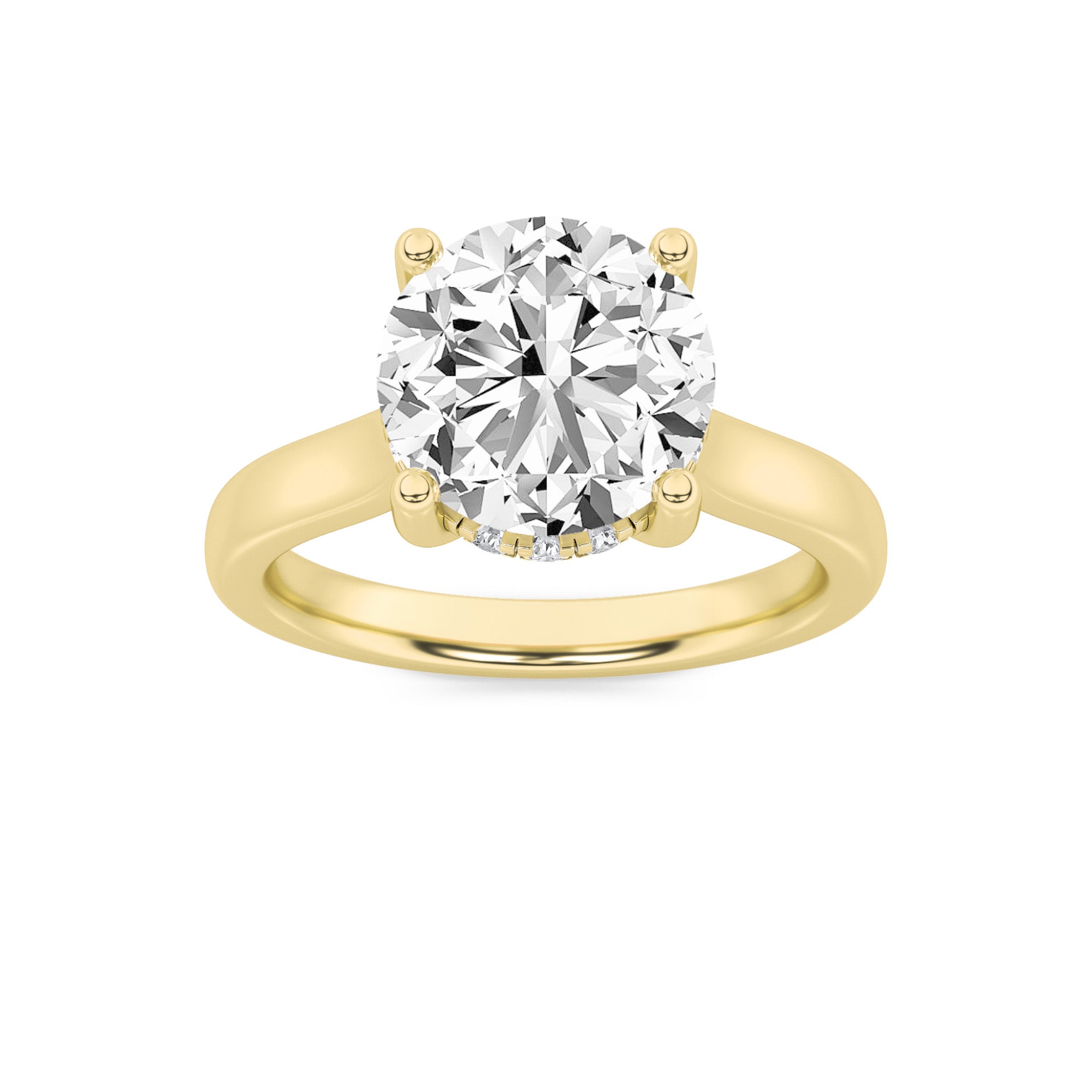 Kate Round Cut Solitaire with Hidden Halo - Cathedral Setting - Yellow Gold Aura Diamonds