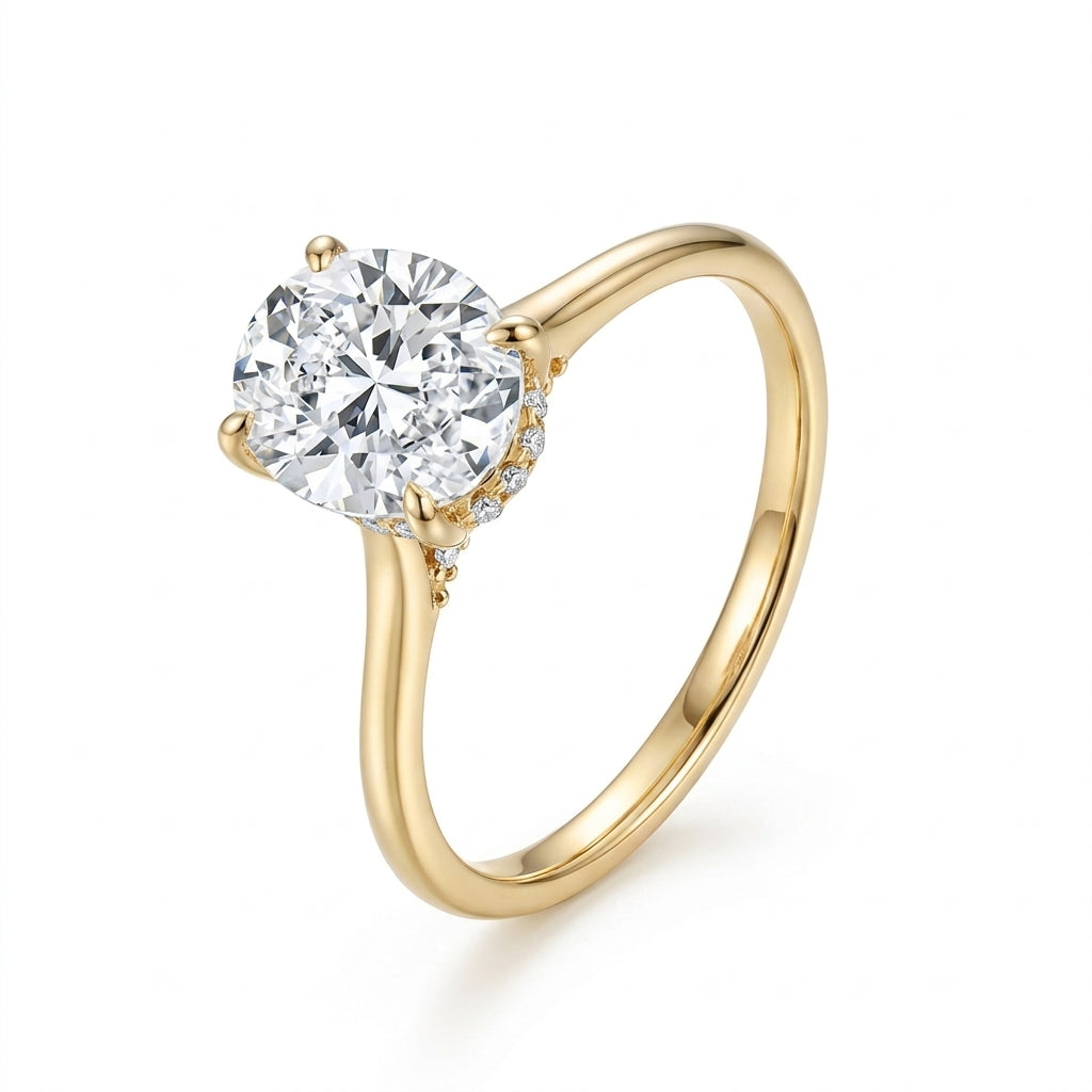 Oval Hidden Halo Moissanite Solitaire 2ct | Solid Gold Aura Diamonds