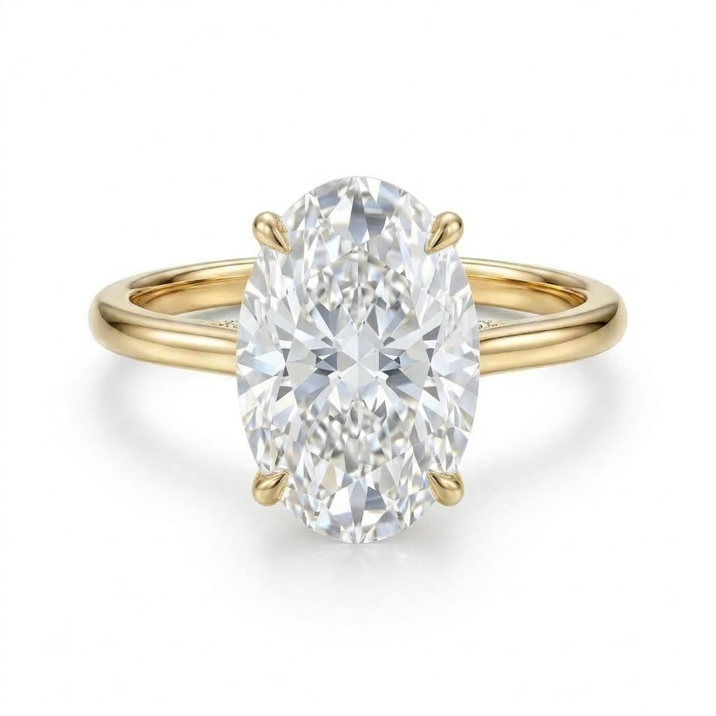 Oval Hidden Halo Solitaire | 1ct to 4.5ct Moissanite Aura Diamonds