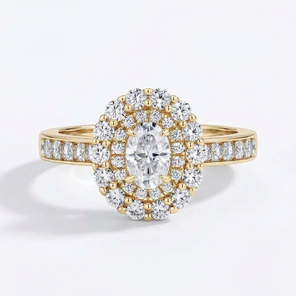 Hazel Oval Double Halo Moissanite Ring Aura Diamonds