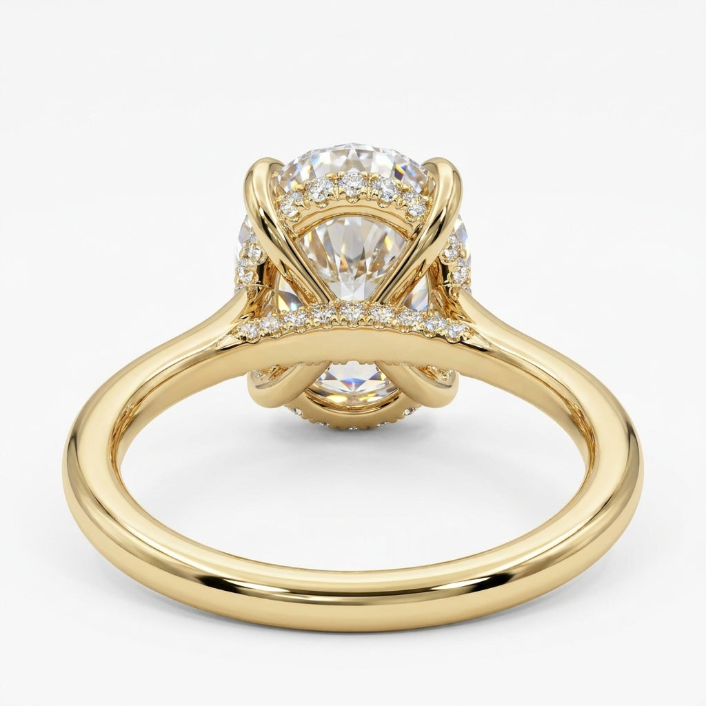 Oval Hidden Halo Moissanite Solitaire 2ct | Solid Gold Aura Diamonds
