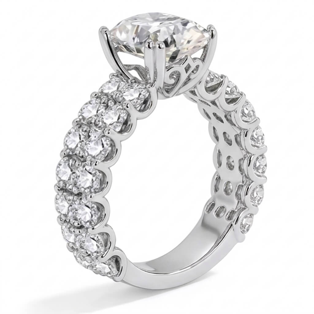 Cushion Moissanite Double Row Pavé Ring | 3ct