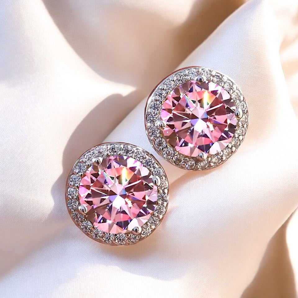 Elegant Ella Halo Stud Earrings - 2 Carat Moissanite (Pink) - 2 x 1CT Each Aura Diamonds