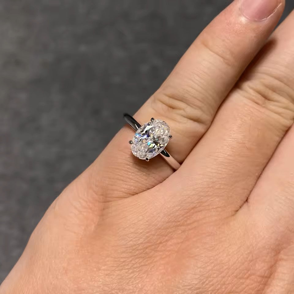 Oval Cut 2.5 Carat Solitaire Ring - 4 Prongs | 9K 14K 18K Solid Gold | Moissanite | Luxury Collection