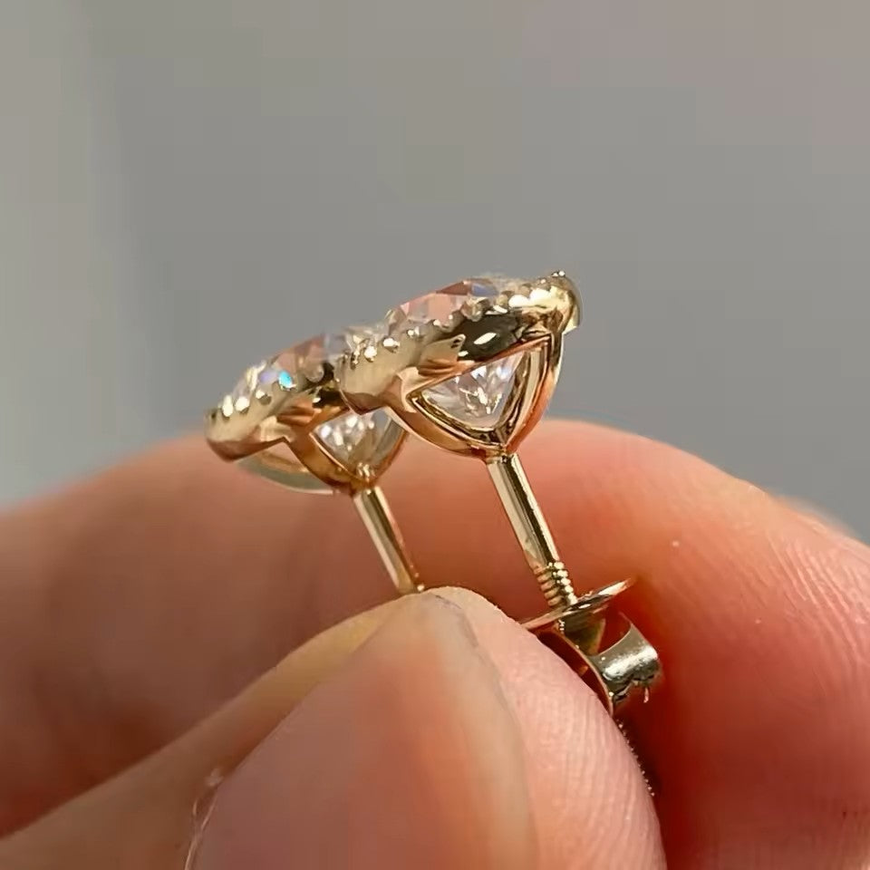 Elegant 2 Carat European Stud Earrings - 14K 18K Solid Gold - Moissanite | Luxury Collection