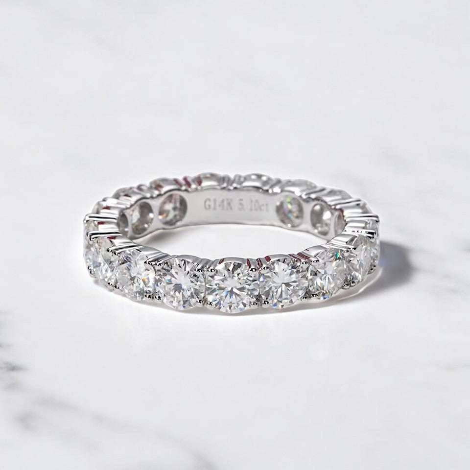 Aura 14K White Gold 4MM Eternity Band | 14K Solid White Gold - Moissanite