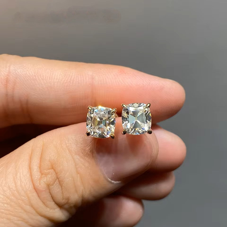 Elegant 4 Carat Weight Cushion-Cut Stud Earrings - 14K 18K Solid Gold - Moissanite | Luxury Collection Aura Diamonds