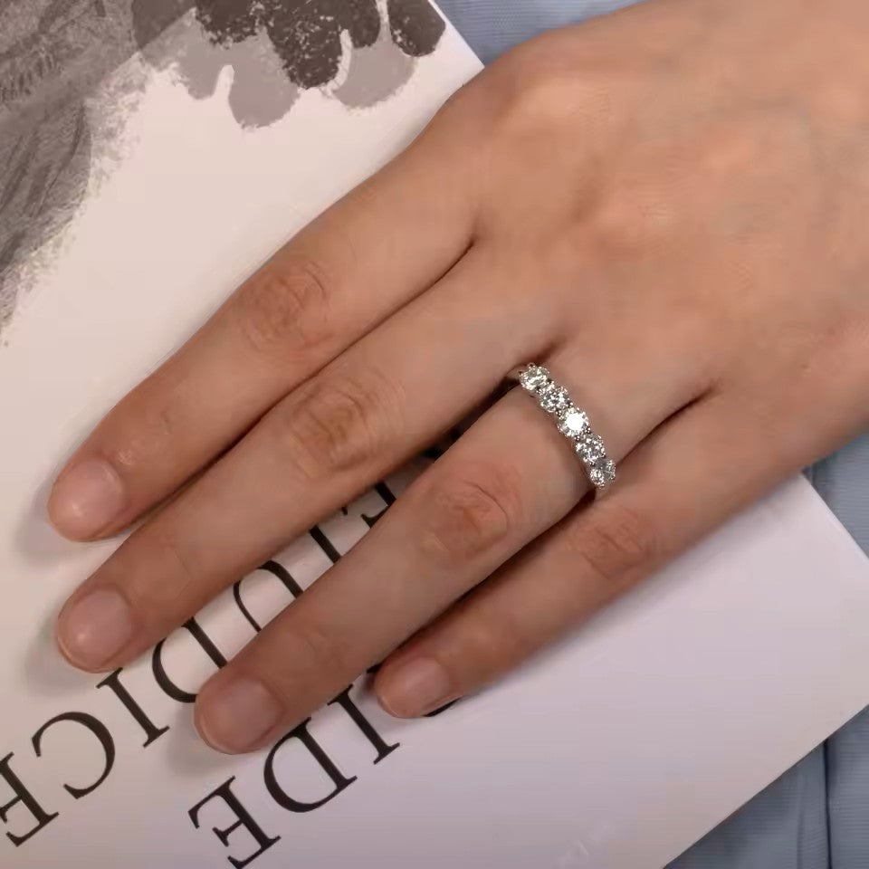 Luxury 5-Stone Ring/Band 4MM - Moissanite (Protective Rhodium Plated) Aura Diamonds