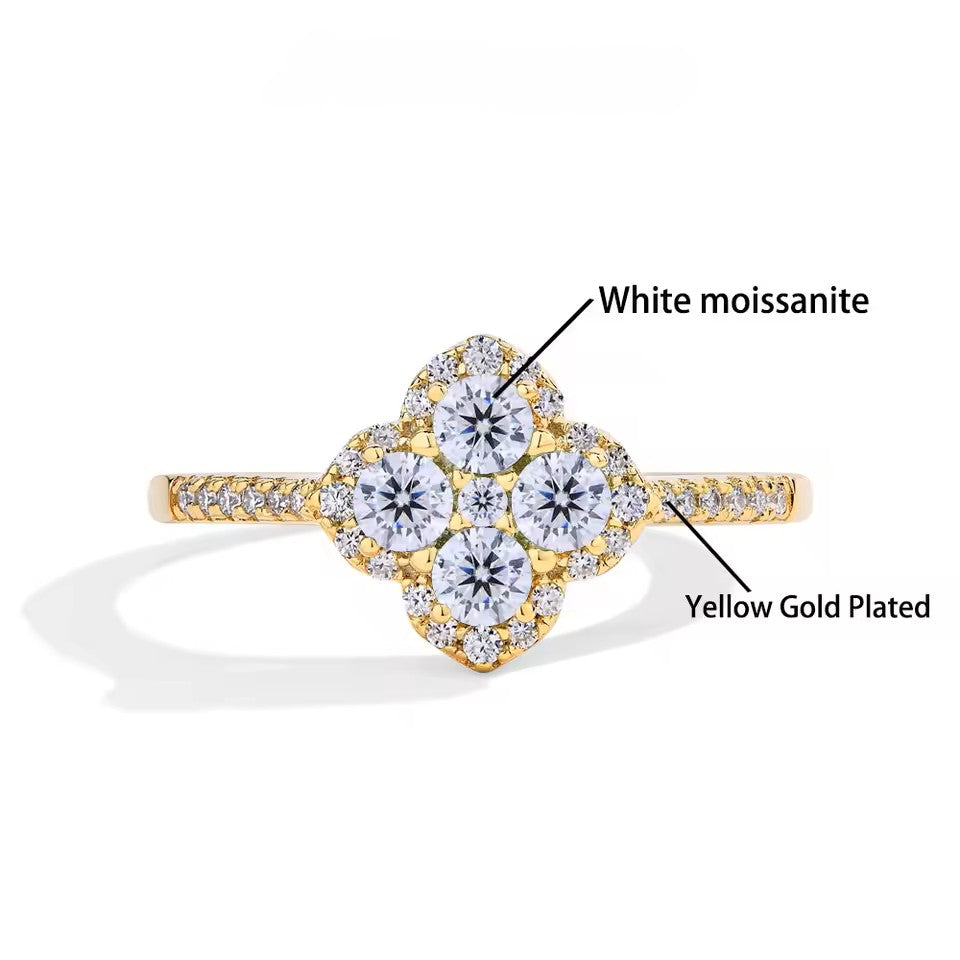 Elegant Clover Leaf Cocktail Ring with Pave Band