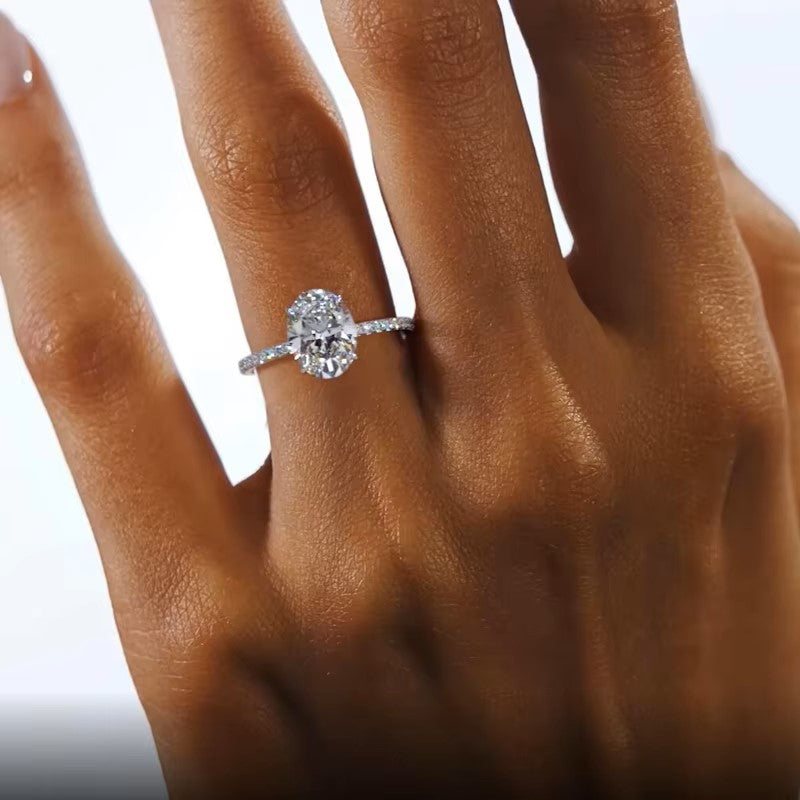 Nora Grace 2 Carat Oval Cut Pave Ring - Zirconia Crystals/Moissanite