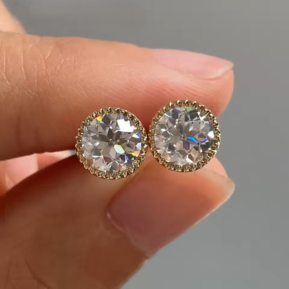 Elegant 2 Carat European Stud Earrings - 14K 18K Solid Gold - Moissanite | Luxury Collection