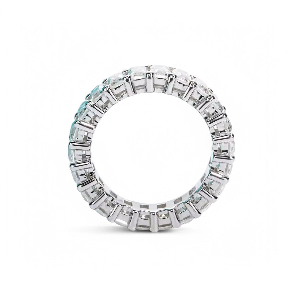 Aura Emerald Baguette Eternity Band ~ 8 Carat Weight- 5MM - Sterling Silver - Rhodium Plated - Moissanite Aura Diamonds