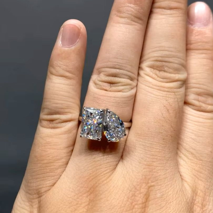 Aura Toi et Moi Radiant Pear Cut with Hidden Halo | 14K 18K Solid Gold | Lab Diamond