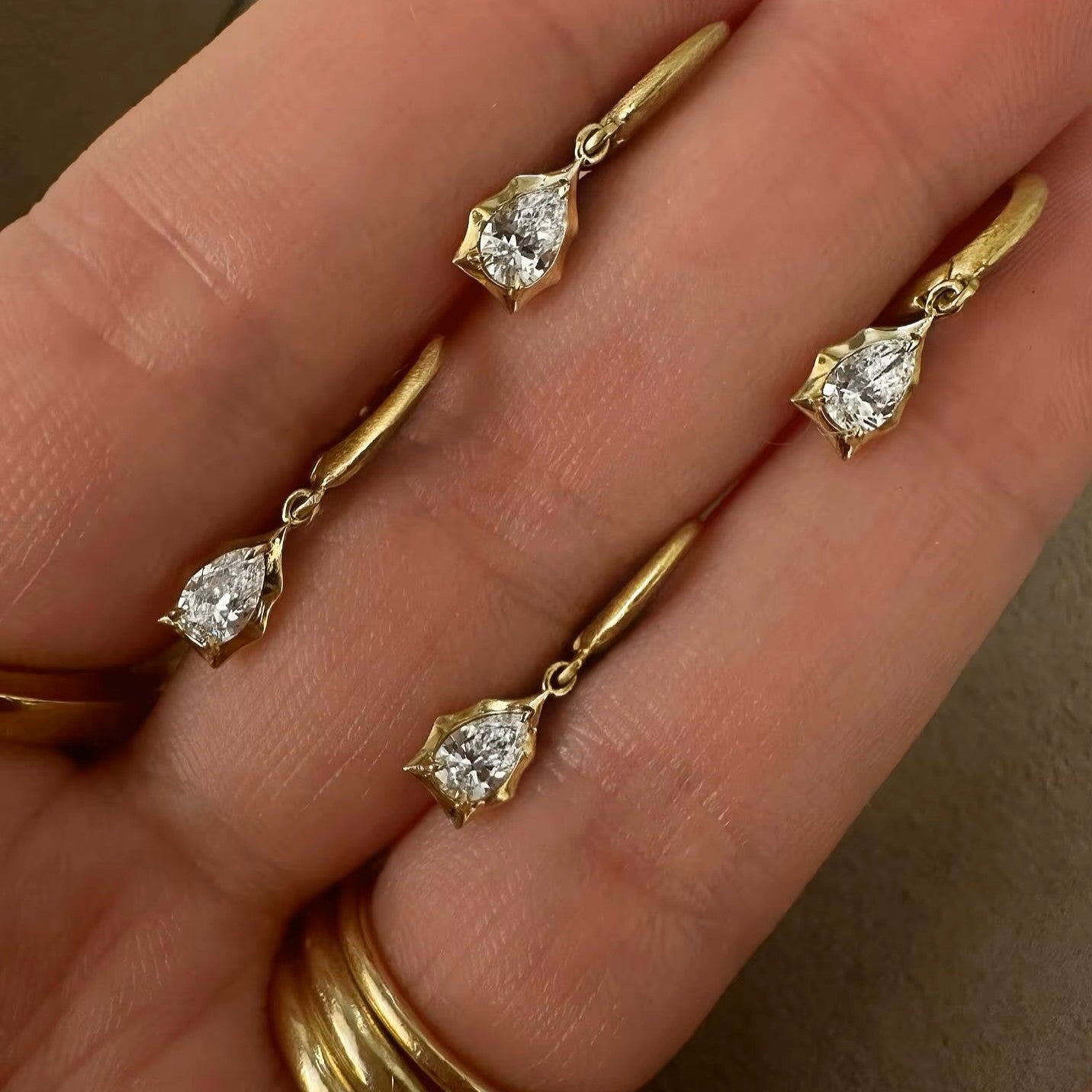 Luxe Blossom Drop Hoop Earrings - Pear Cut - Luxury Moissanite Collection Aura Diamonds