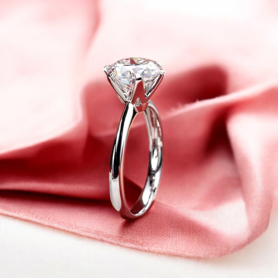 14K Gold - 3 Carat Eternity Solitaire Ring - Round Brilliant Cut Moissanite | Luxury Collection Aura Diamonds