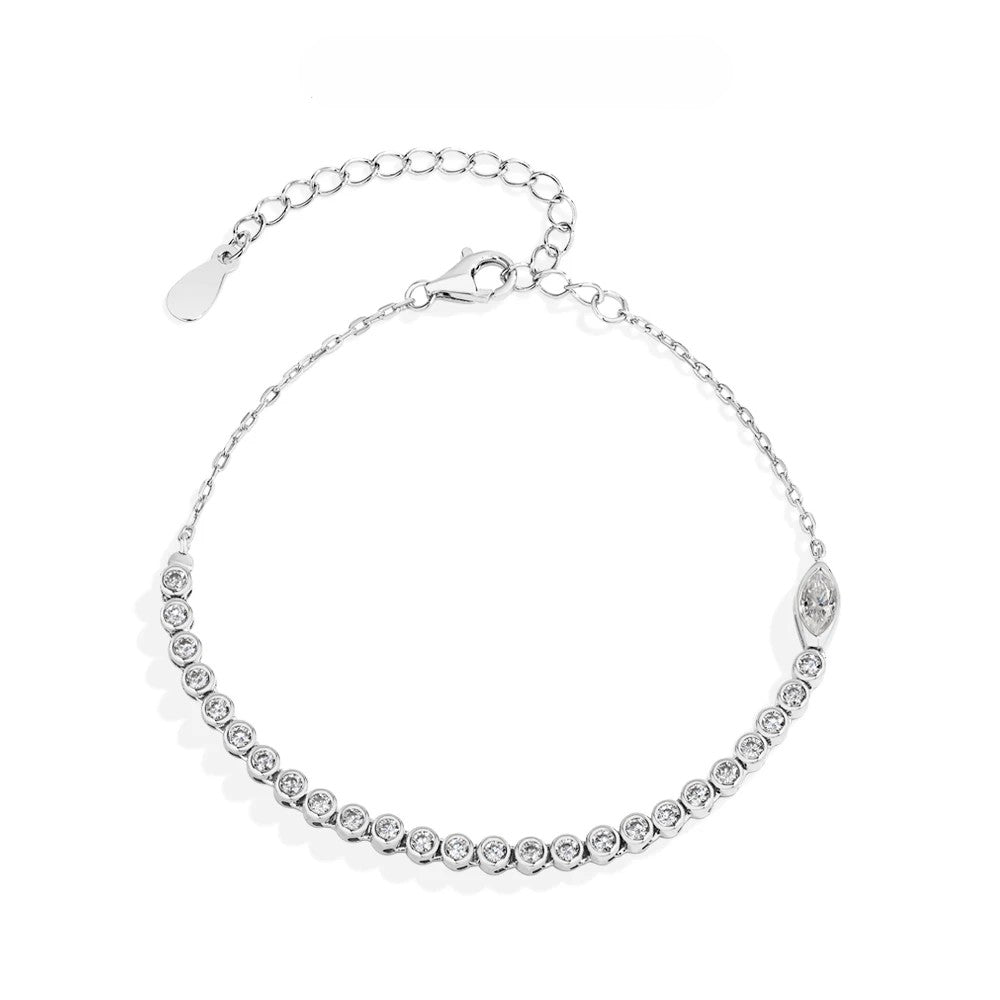 Bezel Tennis Bracelet with Adjustable Chain - Moissanite - 16cm + 5cm Extension