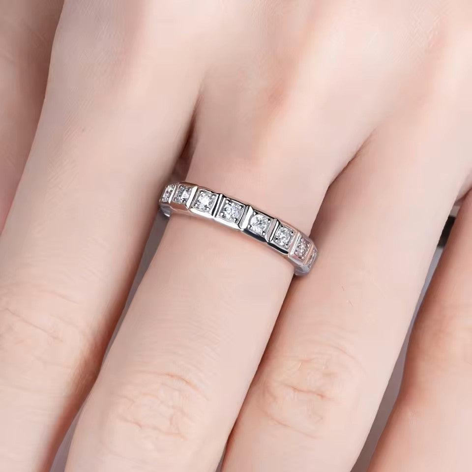 Elegant Princess Eternity Bezel Set Band - White Gold - Moissanite (Protective Rhodium Plated) Aura Diamonds