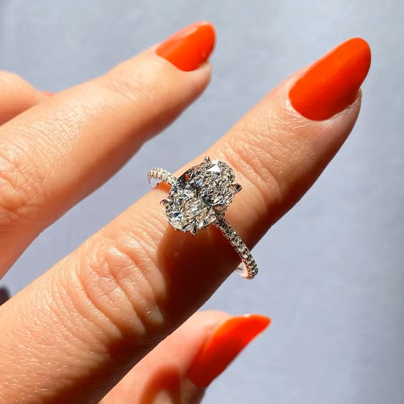 Nora Grace 2 Carat Oval Cut Pave Ring - Zirconia Crystals/Moissanite
