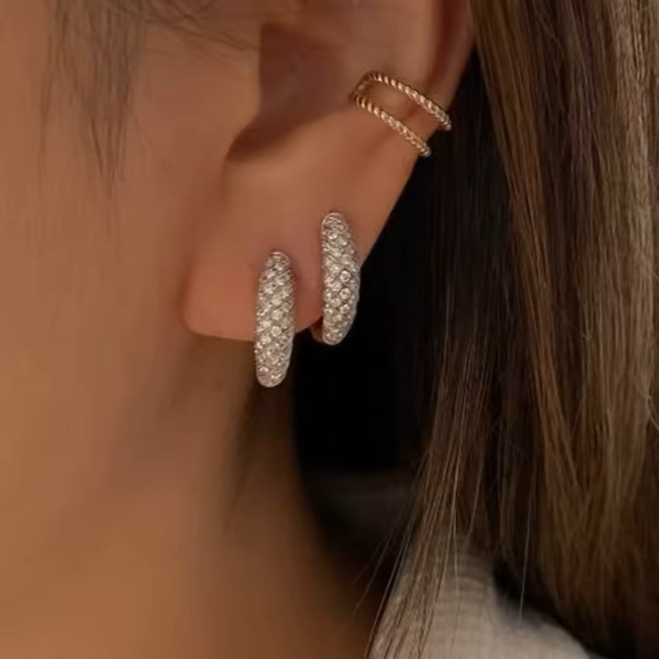 Elegant Diamond Hoop Earrings - 14K 18K Solid Gold - Lab Diamond Aura Diamonds