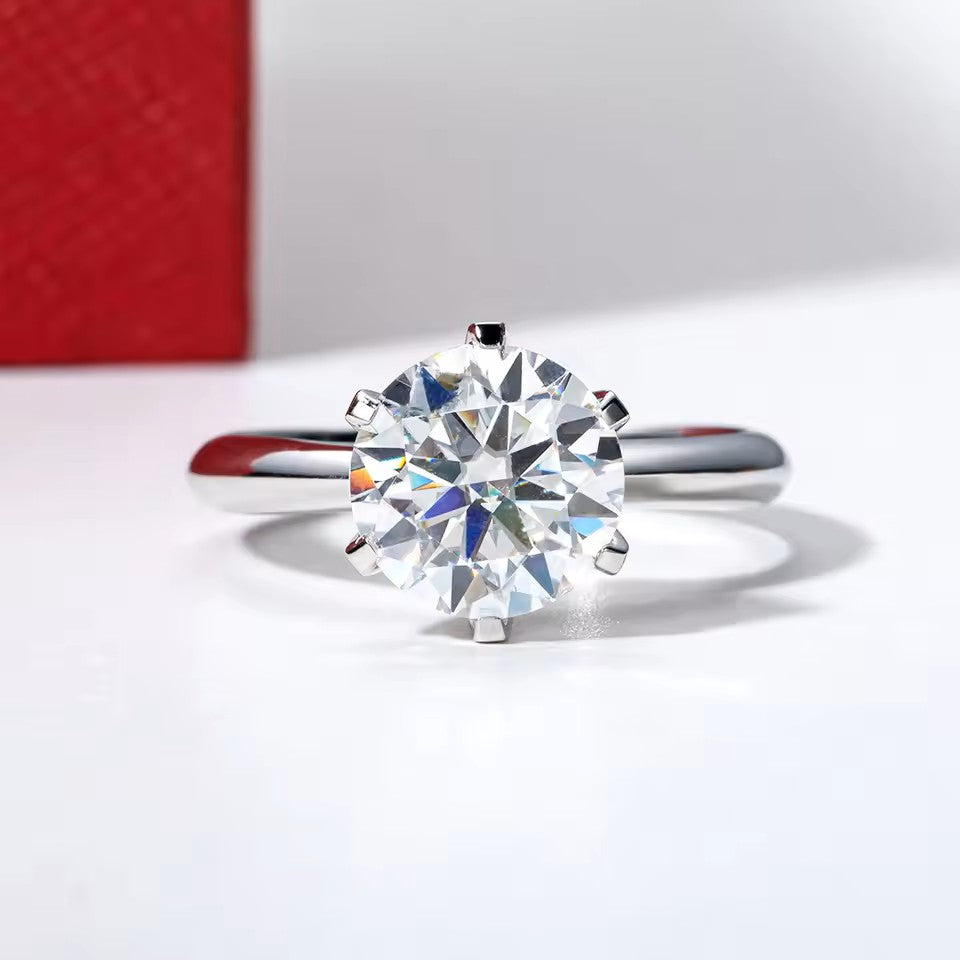 14K Gold - 3 Carat Eternity Solitaire Ring - Round Brilliant Cut Moissanite | Luxury Collection Aura Diamonds