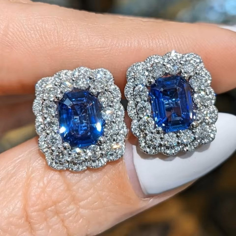 Timeless Emerald Sapphire 3 Carat Stud Earrings -14K 18K Solid Gold - Moissanite | Luxury Collection Aura Diamonds