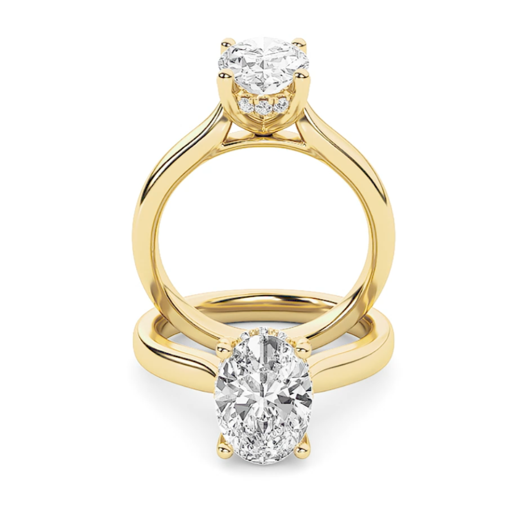 Emma Oval Solitaire with Hidden Halo - Cathedral Setting - Yellow Gold
