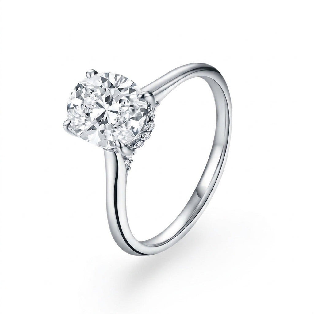 Oval Hidden Halo Solitaire | 2ct Moissanite Aura Diamonds