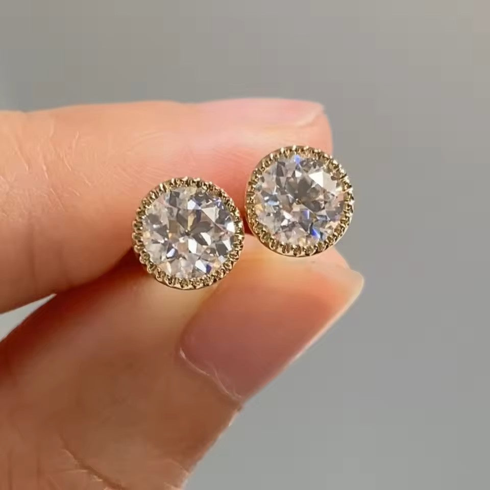 Elegant 2 Carat European Stud Earrings - 14K 18K Solid Gold - Moissanite | Luxury Collection