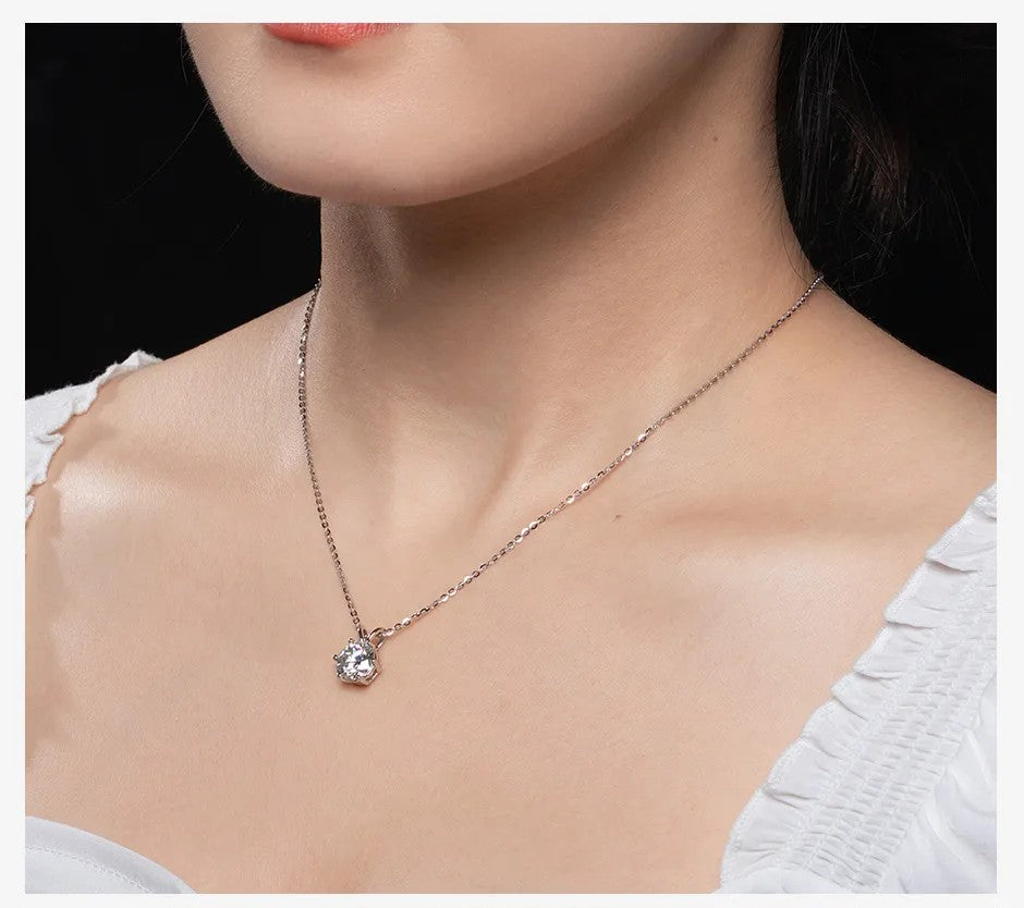 1CT/3CT/5CT Classic Pendant with Chain - Moissanite (Rhodium Plated)