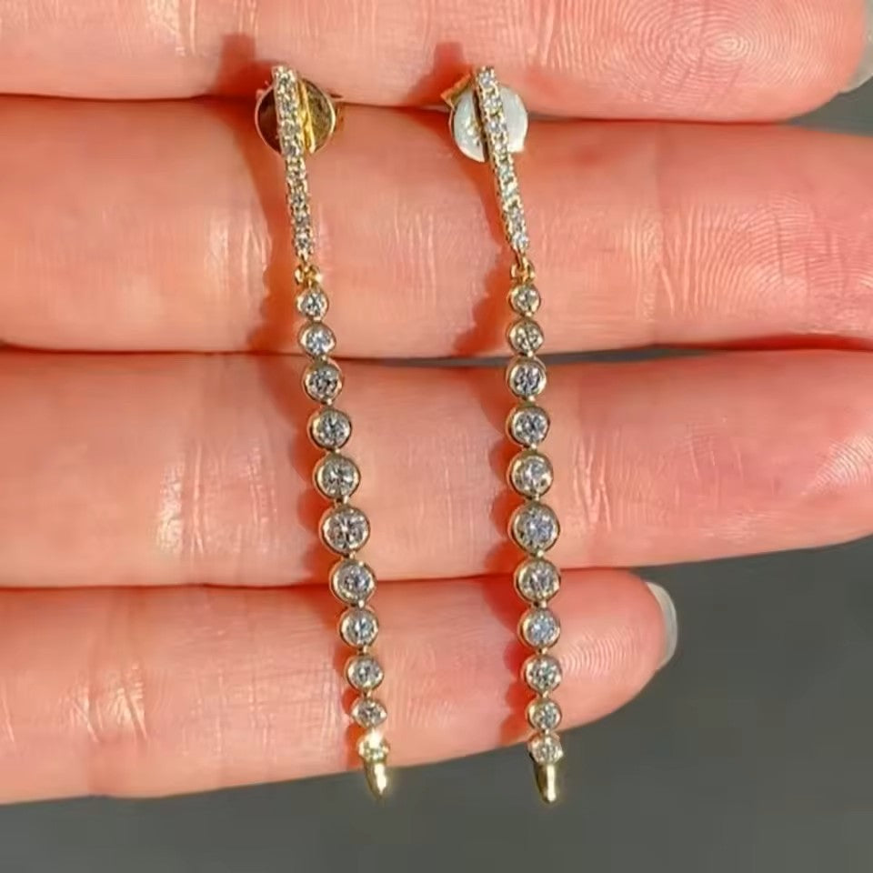 Timeless Dangle Earrings -14K 18K Solid Gold - Moissanite | Luxury Collection