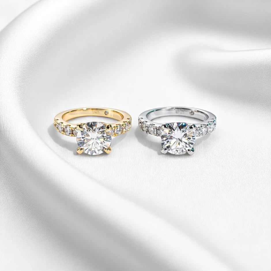 Luxury 4.3 Carat Round-Cut Solitaire Moissanite Ring with Accent Pave Stones Aura Diamonds