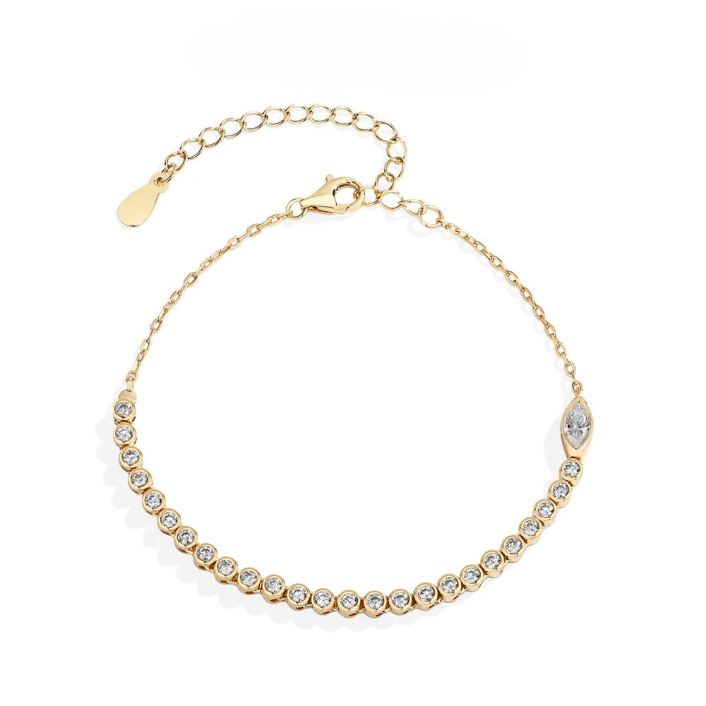 Bezel Tennis Bracelet with Adjustable Chain - Moissanite - 16cm + 5cm Extension