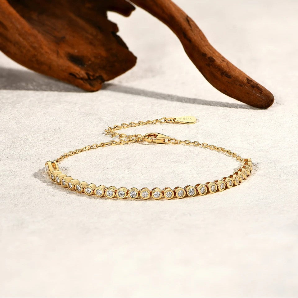 Bezel Tennis Bracelet with Adjustable Chain - Moissanite - 16cm + 5cm Extension