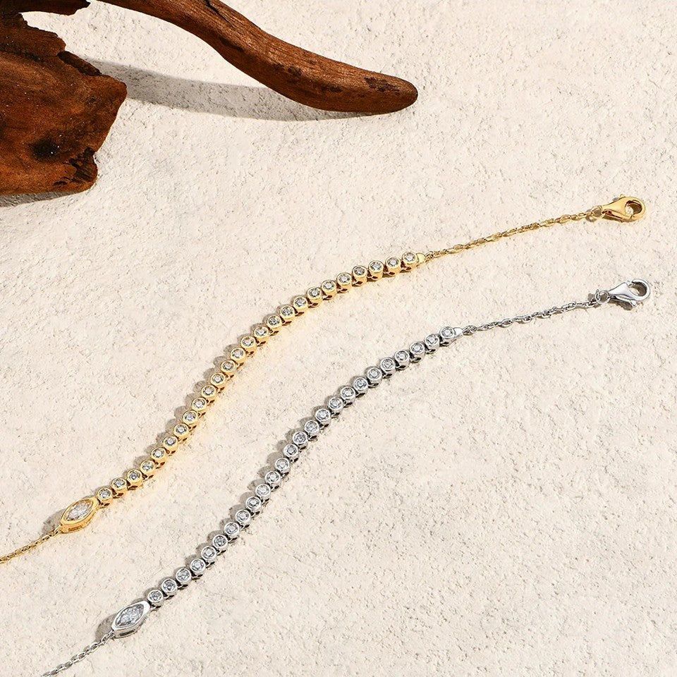 Bezel Tennis Bracelet with Adjustable Chain - Moissanite - 16cm + 5cm Extension