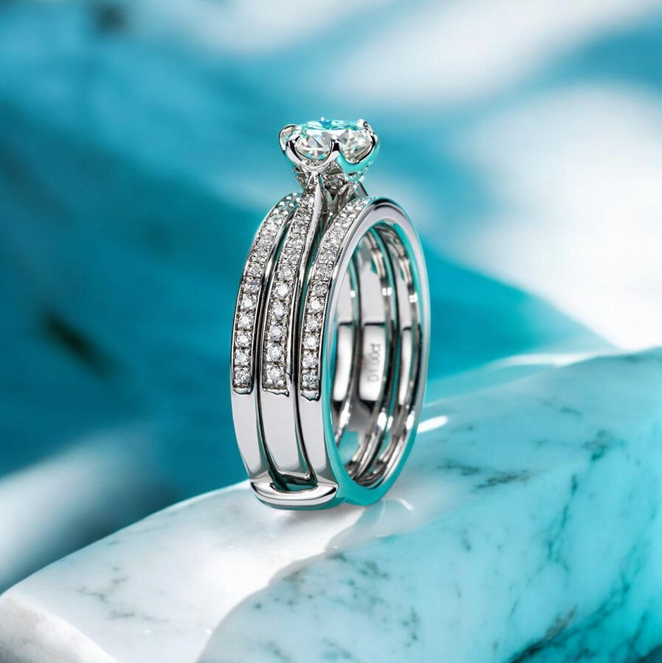 Elegant 1 Carat Solitaire and Wedding Band Engagement Ring Set Aura Diamonds