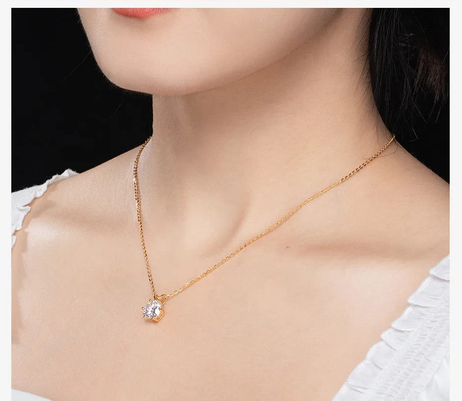 1CT/3CT/5CT Classic Pendant with Chain - Moissanite (Rhodium Plated)