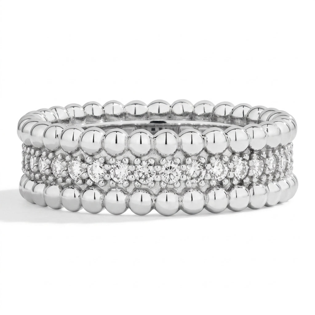 Ivy Beaded Moissanite Band | Sterling Silver