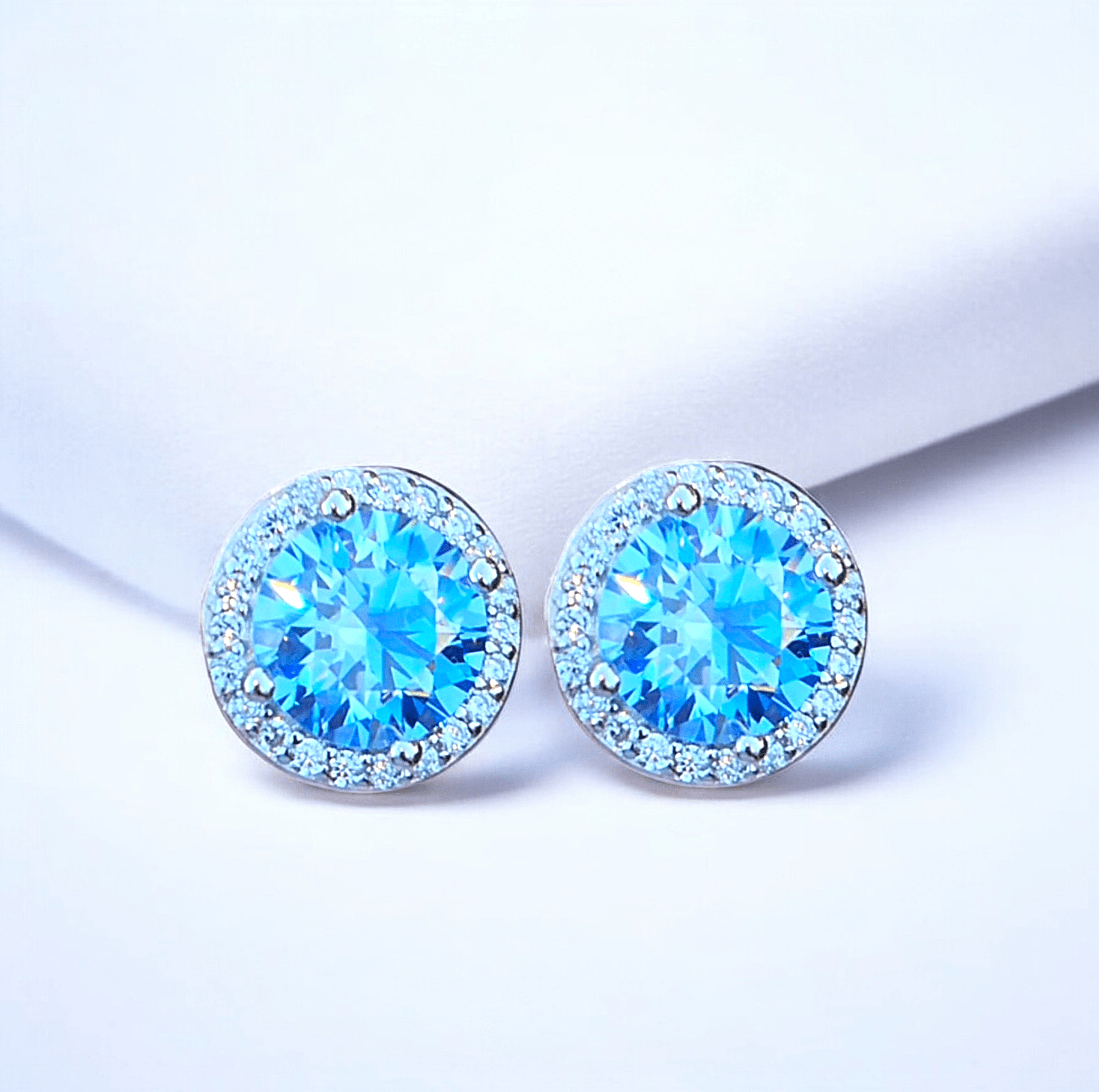 Elegant Tina Halo Stud Earrings - 1CT Moissanite (Blue) - 2 x 1CT Each Aura Diamonds
