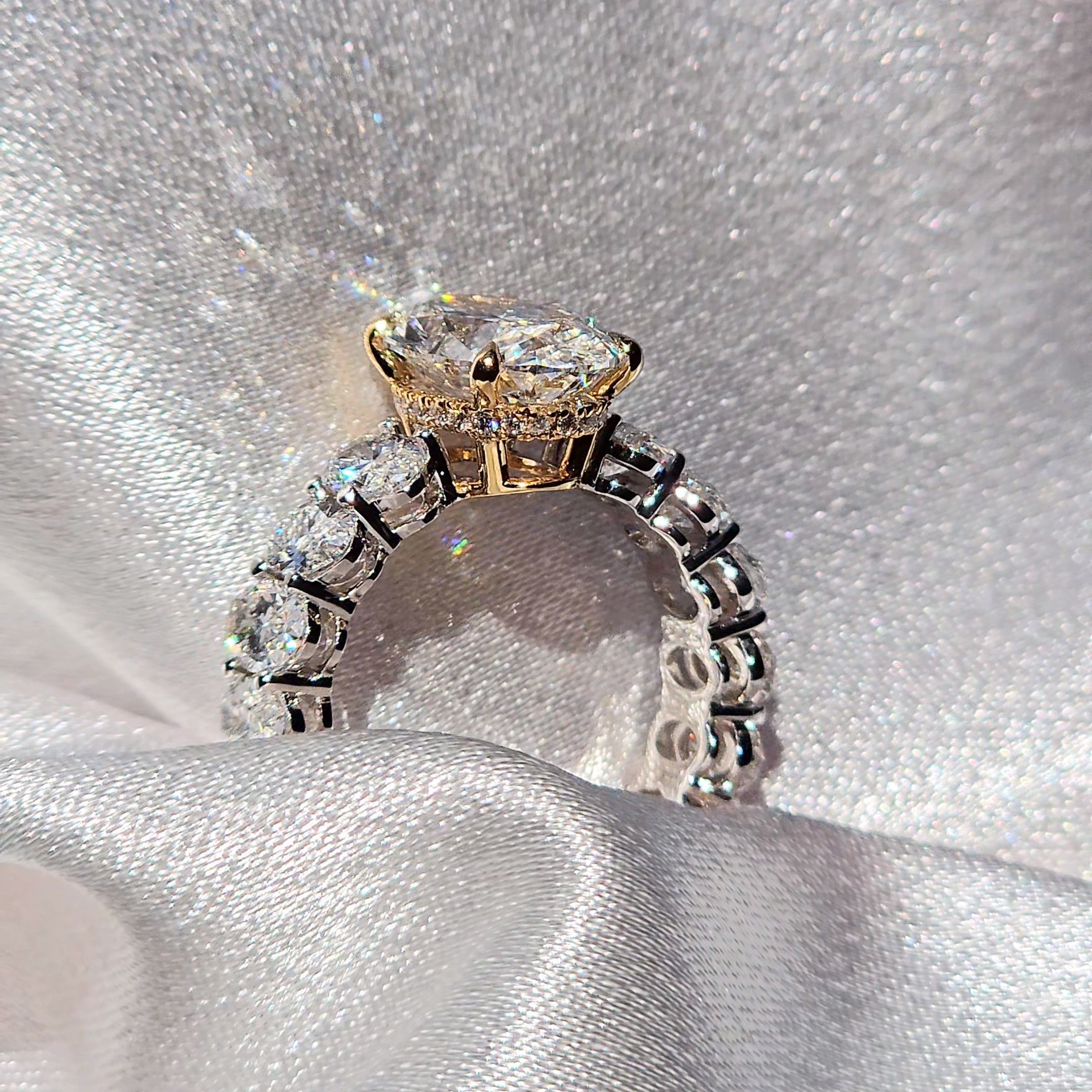 Eternal 8 Carat Weight Oval Heiress Ring With Side Oval Diamonds - Two Tone Aura Diamonds