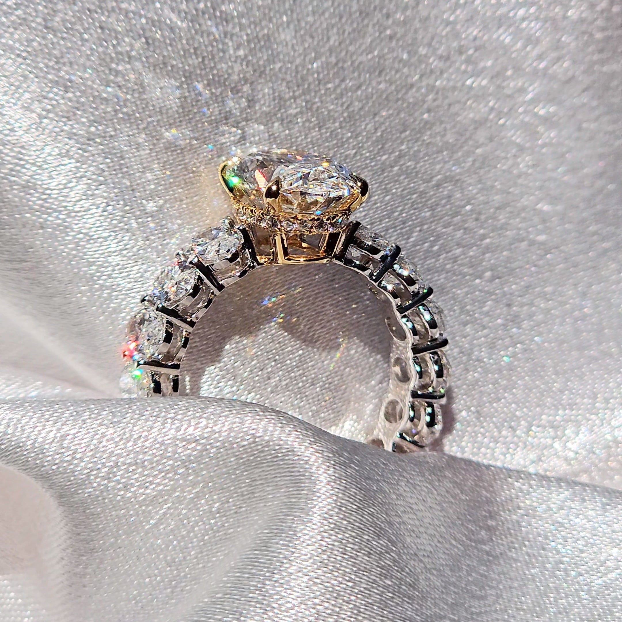 Eternal 8 Carat Weight Oval Heiress Ring With Side Oval Diamonds - Two Tone Aura Diamonds