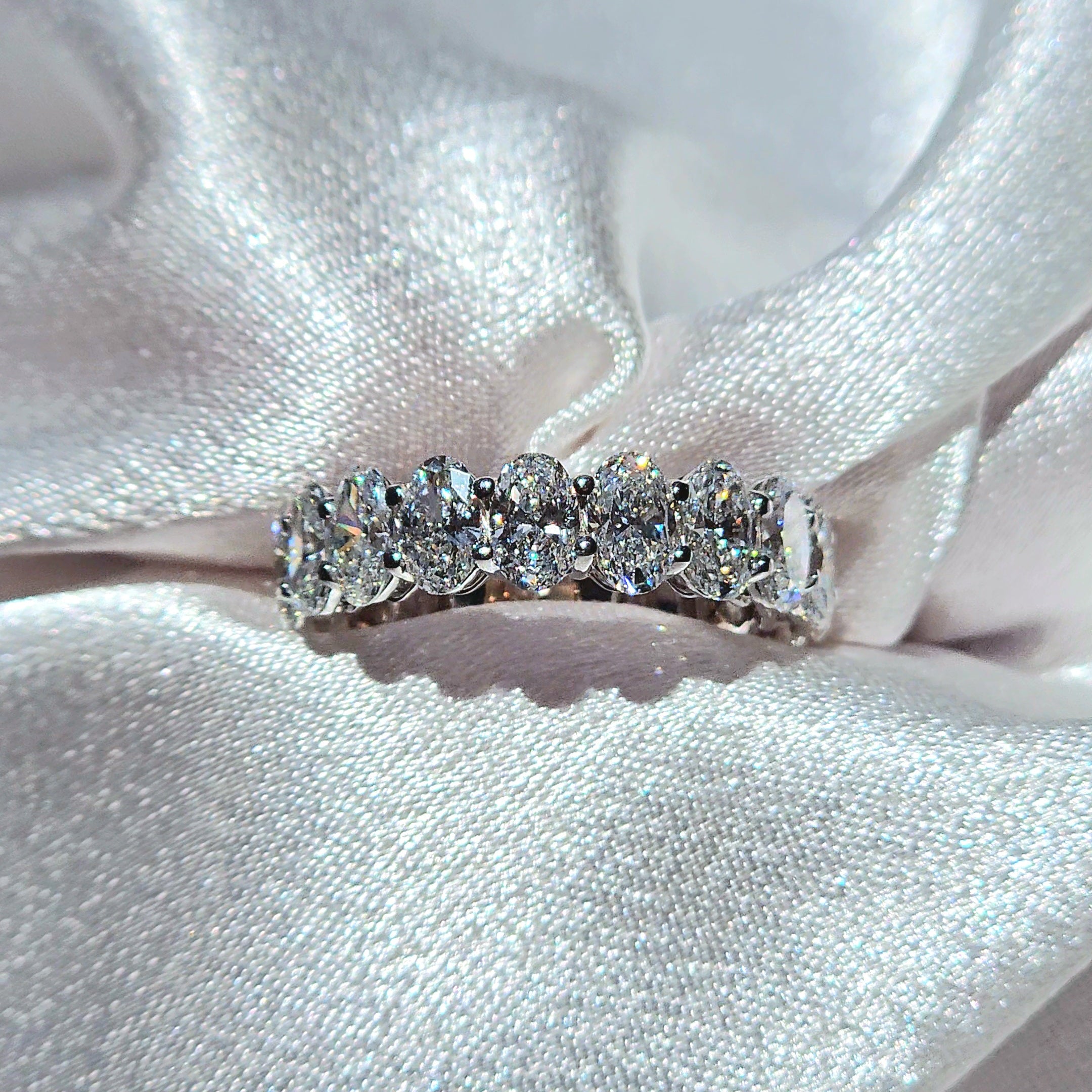 Eternal 8 Carat Weight Oval Heiress Ring With Side Oval Diamonds - Two Tone Aura Diamonds