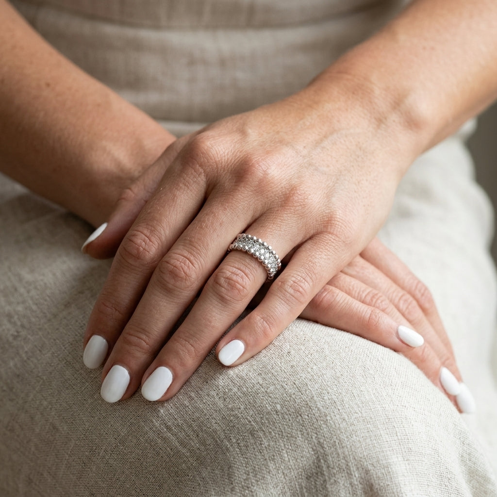 Ivy Beaded Moissanite Band | Sterling Silver