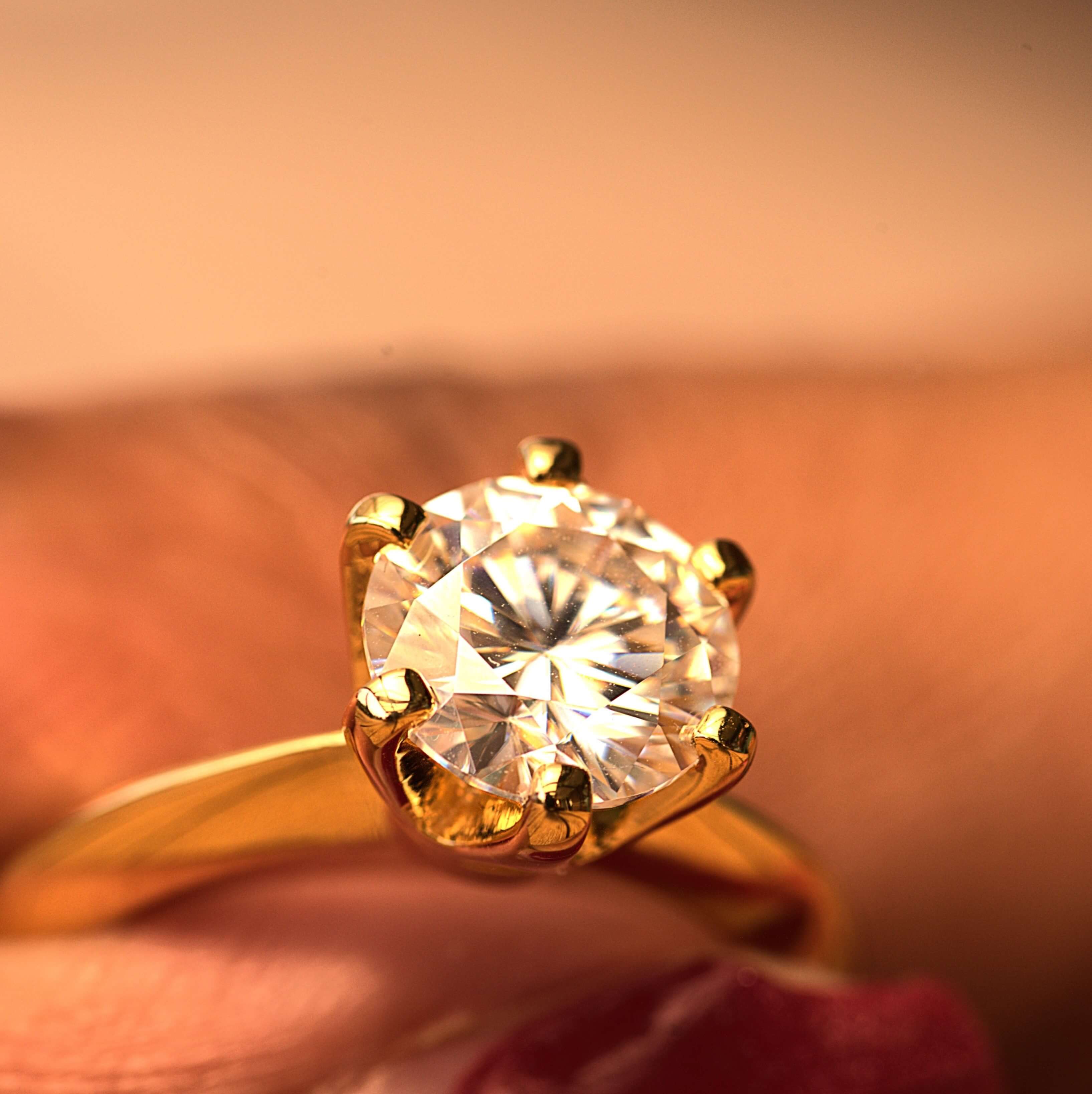Aura Classic Solitaire Ring - 2 Carat or 3 Carat Round Brilliant Cut - Gold Vermeil Aura Diamonds