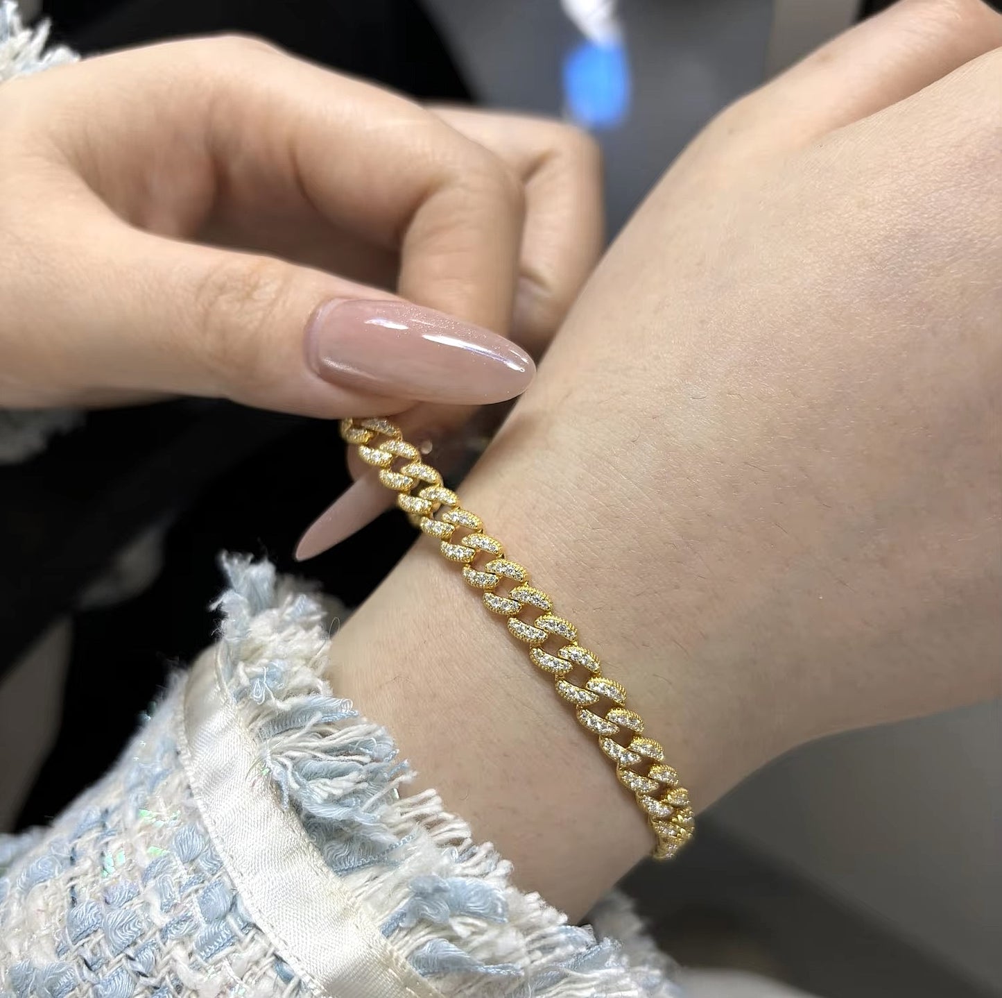 Luxury Cuban-Link Bracelet - Gold/White Gold - Moissanite