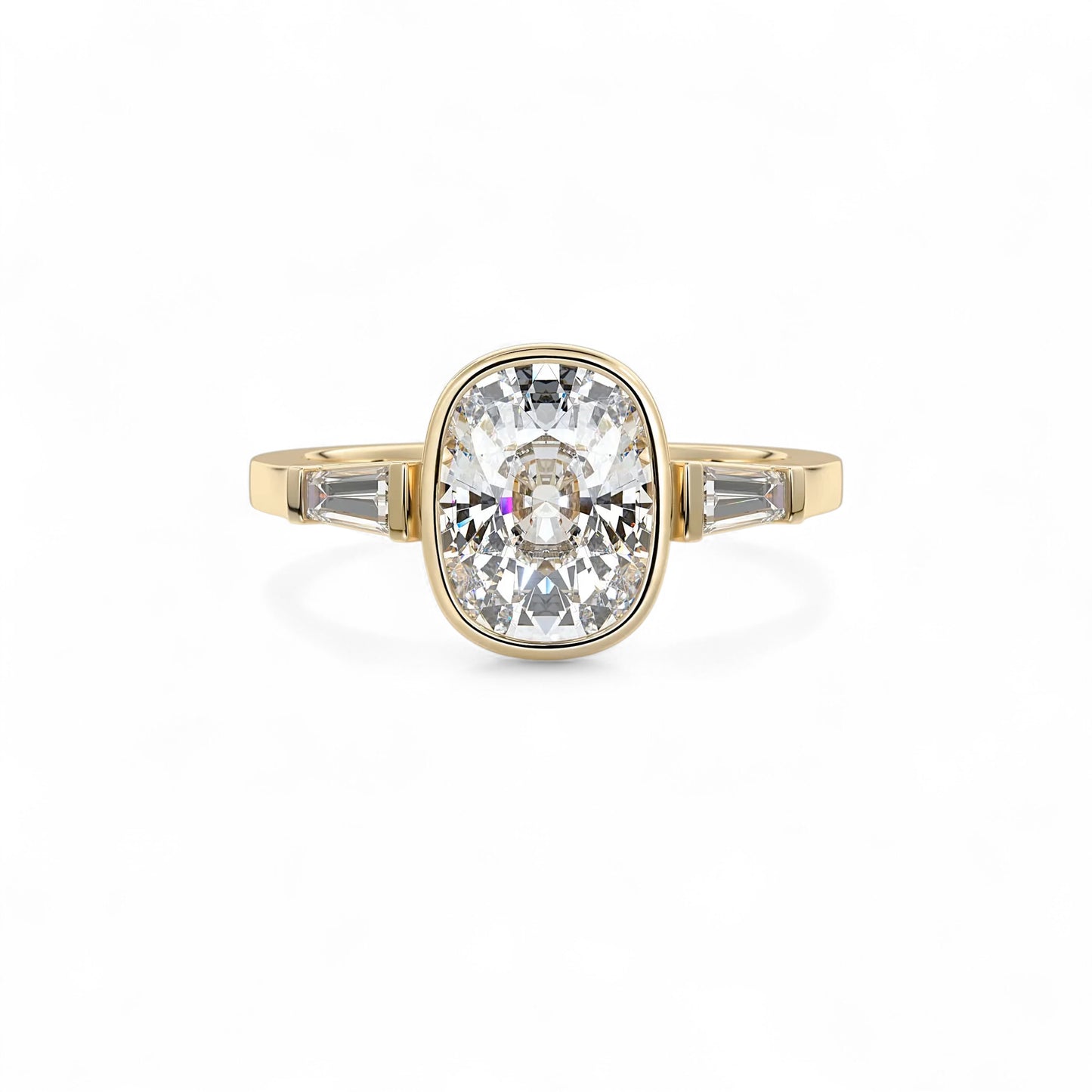 Amara Cushion Bezel Baguette Diamond Engagement Ring