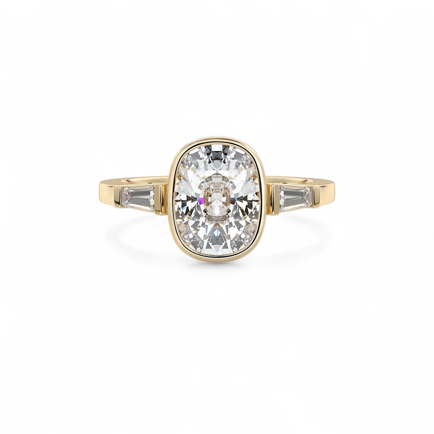 Amara Cushion Bezel Baguette Diamond Engagement Ring Aura Diamonds