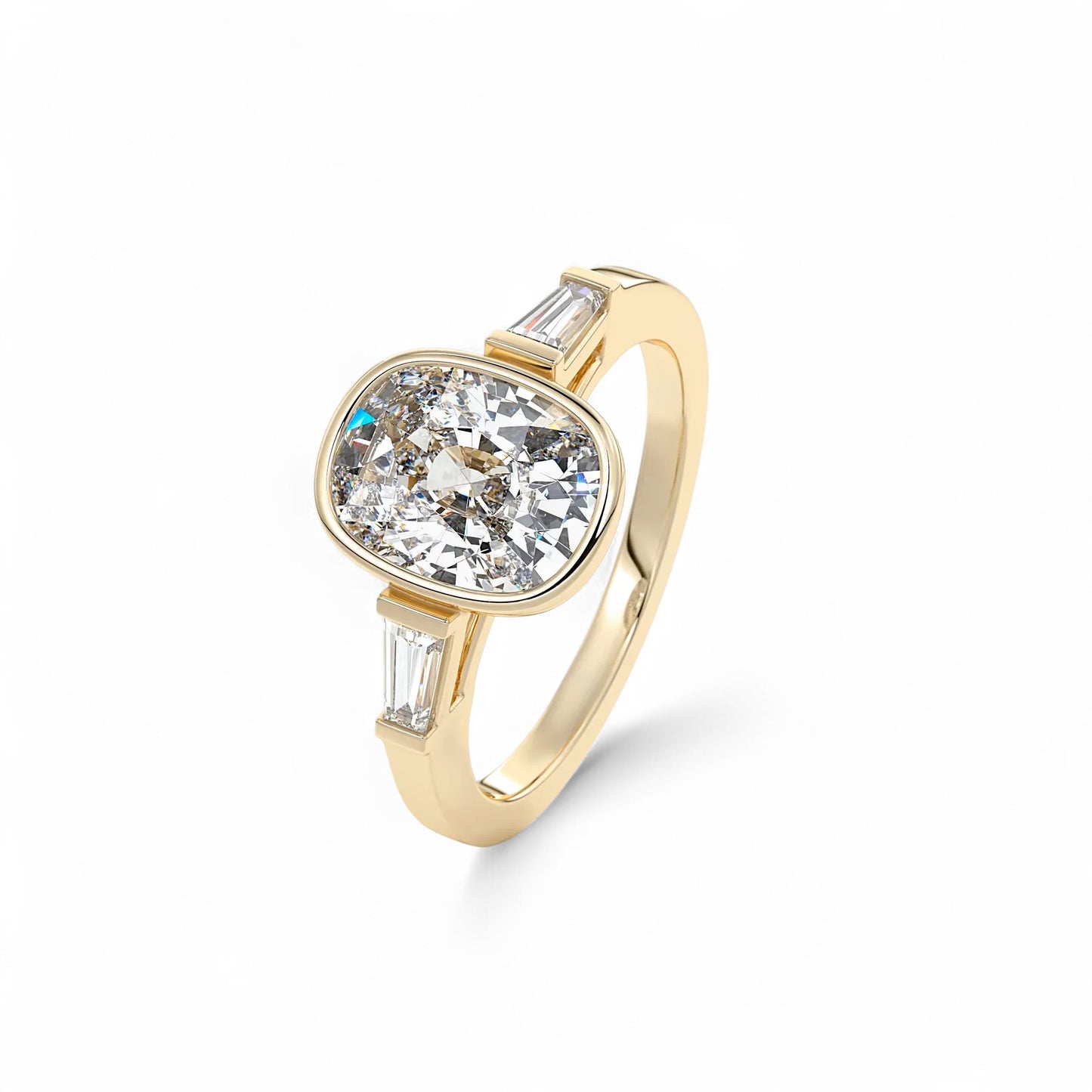 Amara Cushion Bezel Baguette Diamond Engagement Ring