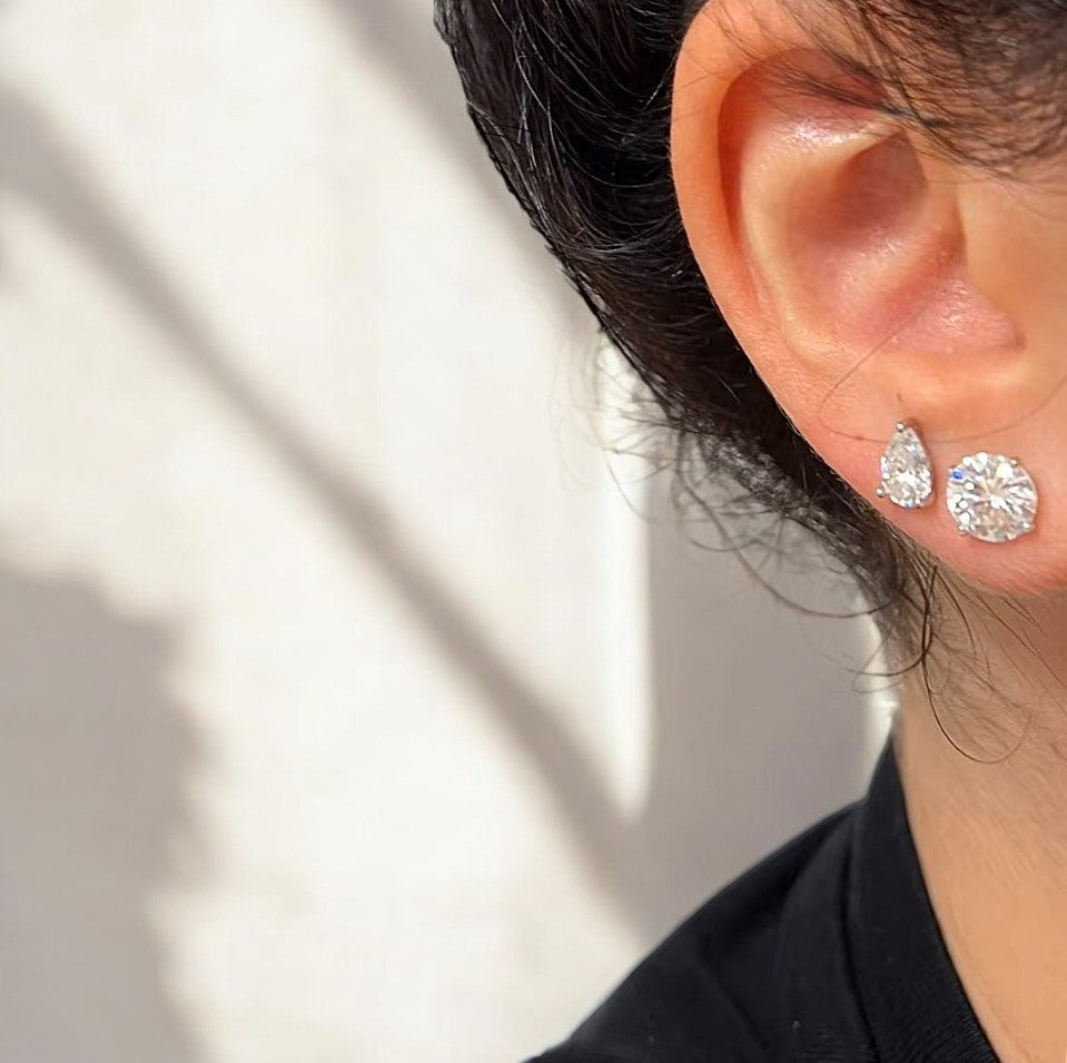 Elegant Pear Teardrop Stud Earrings - Rose Gold/White Gold Plated- 2/4/8 Carat Moissanite - Sterling Silver Aura Diamonds